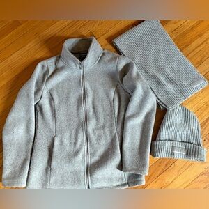 32 Degrees Gray tailored jacket with
Victoria Secret “Pink” hat and scarf set